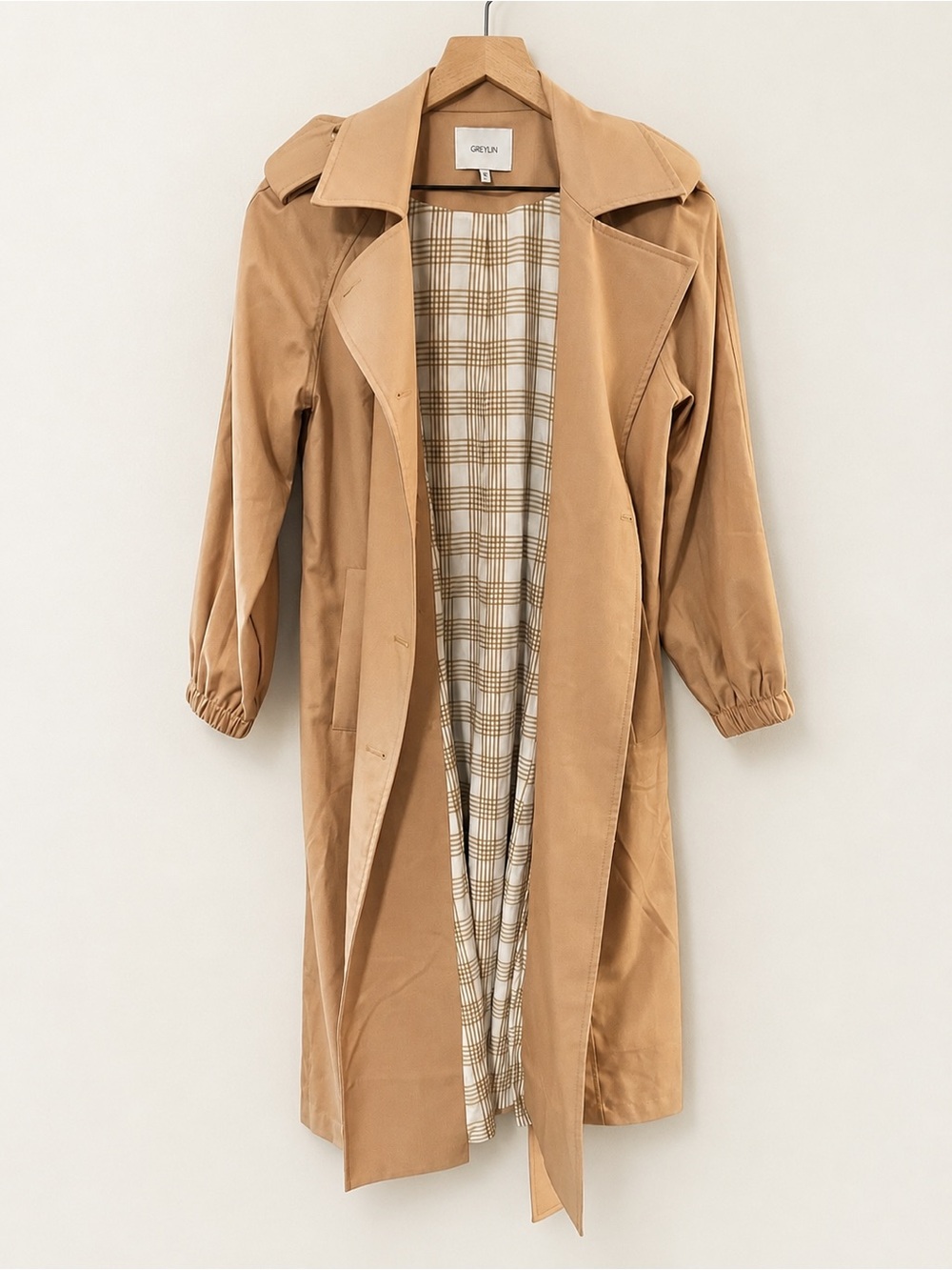 Anthropologie Greylin Nate Soft Twill Trench Coat Midi Belted Double Breasted XS - Picture 4 of 16